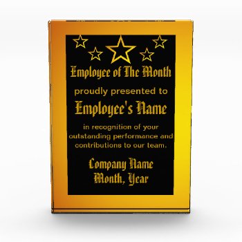 Employee Of The Month Award Plaque - Acrylic Block by ChickiePlates at Zazzle