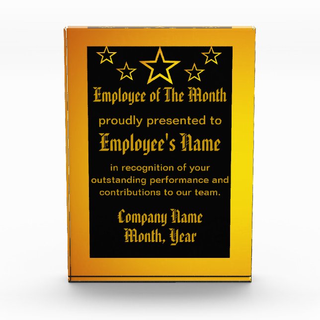 Employee of The Month Award Plaque - Acrylic Block (Front)