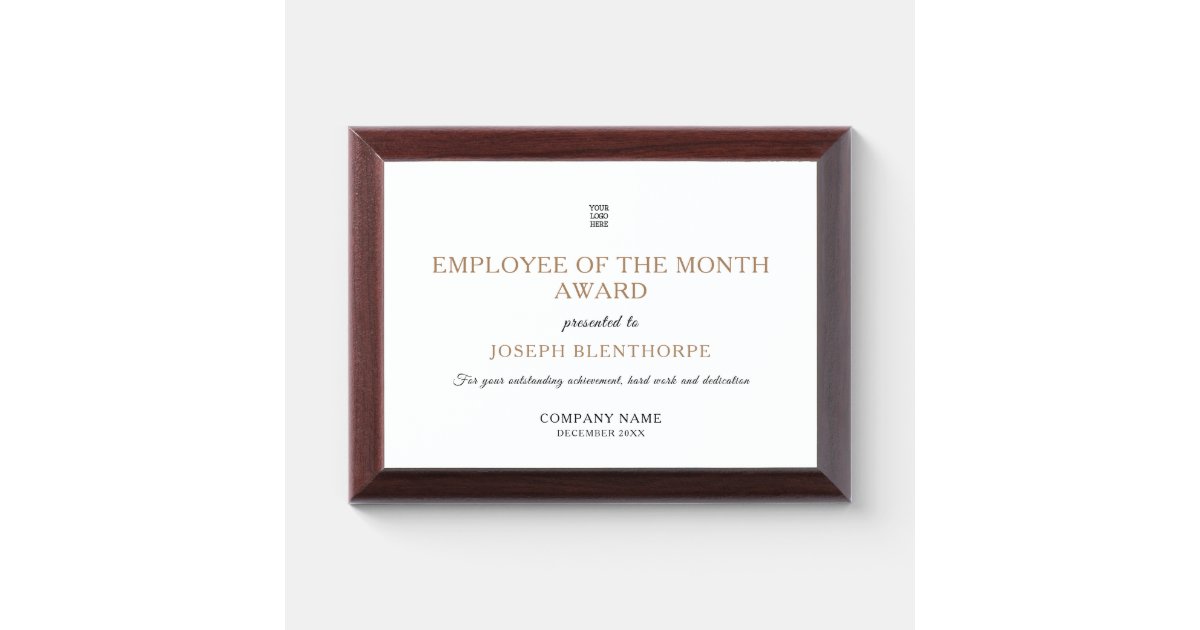 Employee of The Month Black Gold Typography Logo Award Plaque | Zazzle