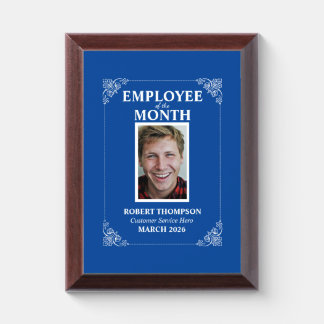 Employee of The Month Blue and White Framed Award Plaque