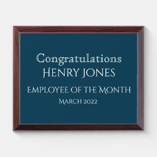 Employee Of The Month Blue Personalized Award Plaque