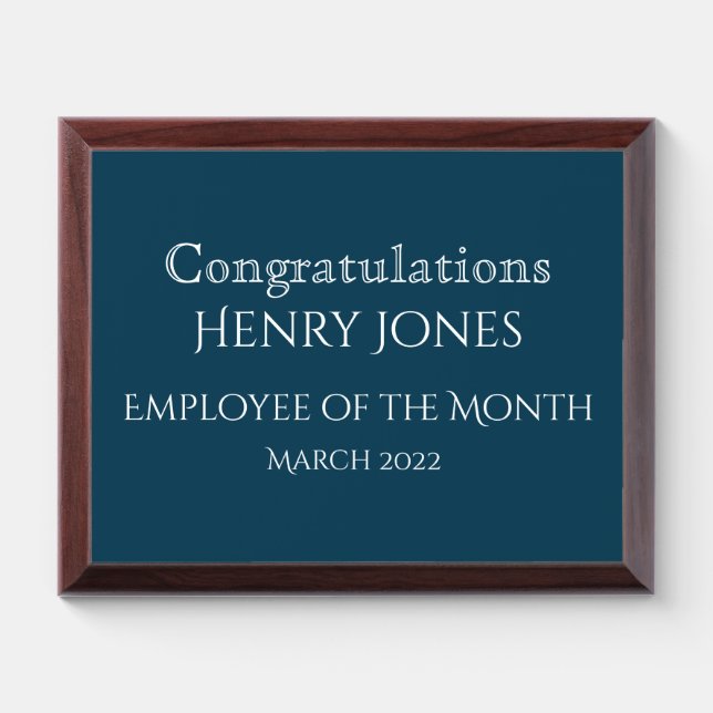 Employee Of The Month Blue Personalized Award Plaque (Horizontal)