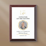 Employee Of The Month Business Logo White & Gold Award Plaque<br><div class="desc">Create professional awards for your employees and staff with this white and faux gold business award wooden plaque design. This Employee of the Month award includes space for your logo, employee photo, custom text and name of the winner. You can even change the background to any color you like to...</div>