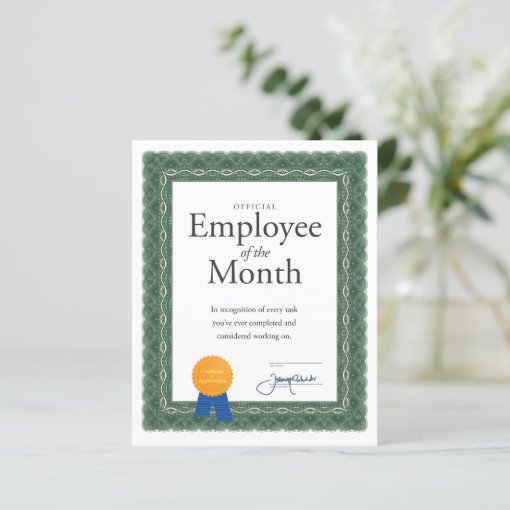 Employee of the Month Certificate | Zazzle