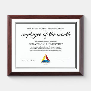 Employee of the Month Certificate Award Plaque