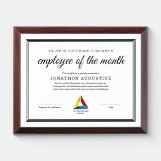 Employee of the Month Certificate Award Plaque