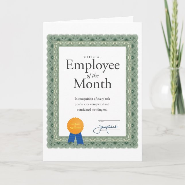 Employee of the Month Certificate on Card (Front)