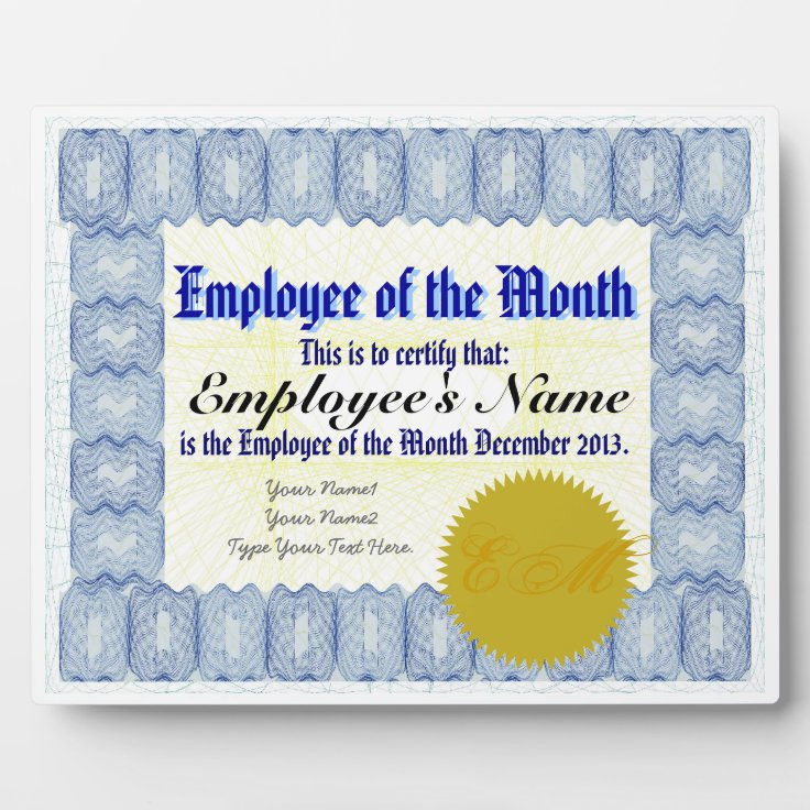 Employee of the Month Certificate Plaque | Zazzle