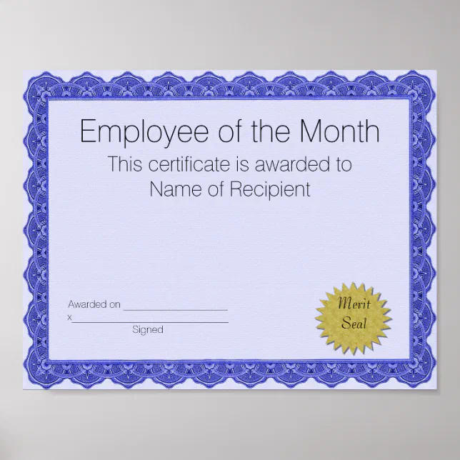 Employee of the Month Certificate Poster | Zazzle