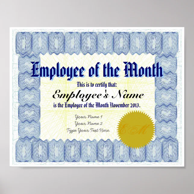 Employee of the Month Certificate Print | Zazzle