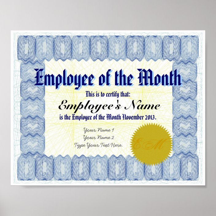 Employee of the Month Certificate Print | Zazzle.com