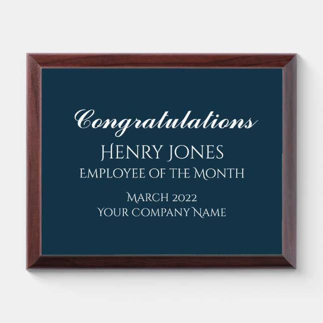 Employee Of The Month Company Appreciation Blue Award Plaque (Horizontal)