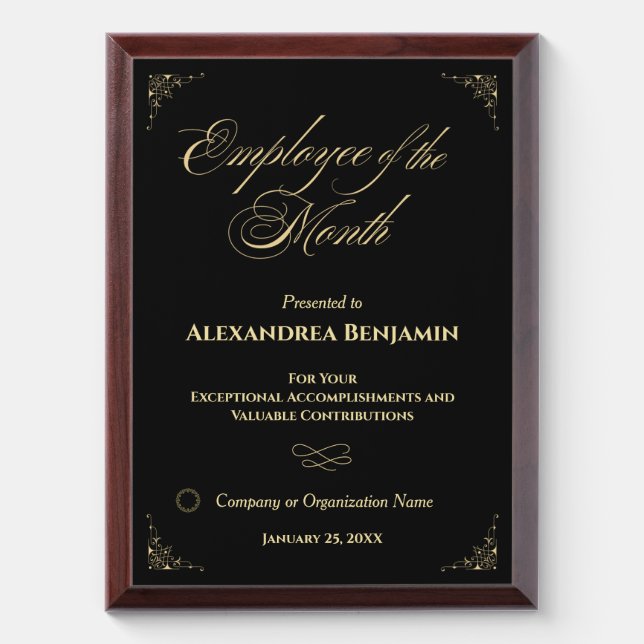 Employee Of The Month Company Logo Gold Custom Award Plaque (Vertical)