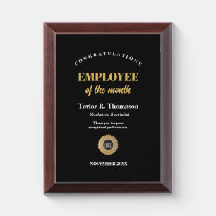 Employee of the Month company logo gold seal Award Plaque
