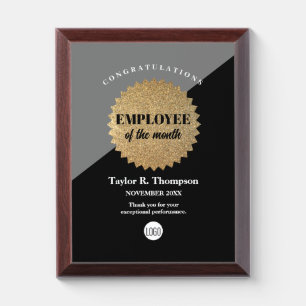 Employee of the Month company logo gold seal award Plaque