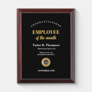 Employee of the Month company logo gold seal award Plaque
