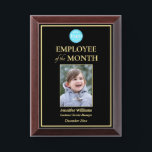 Employee of the Month Company Logo Photo Gold Award Plaque<br><div class="desc">Create your own custom, personalized, beautiful, elegant, professional, high quality, glossy finish, black and faux gold, cherry wood colored MDF frame, business office corporate employee recognition / appreciation, photo name logo award plaque. To personalize, enter the name of the employee / staff / executive, their designation, year, and add the...</div>