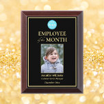 Employee of the Month Company Logo Photo Gold Award Plaque<br><div class="desc">Create your own custom, personalized, beautiful, elegant, professional, high quality, glossy finish, black and faux gold, cherry wood colored MDF frame, business office corporate employee recognition / appreciation, photo name logo award plaque. To personalize, enter the name of the employee / staff / executive, their designation, year, and add the...</div>