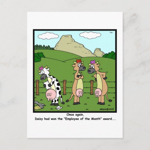 Employee of the Month Cow Cartoon Postcard