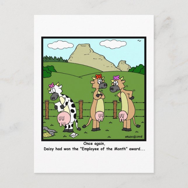 Employee of the Month: Cow Cartoon Postcard (Front)