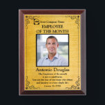 Employee of the Month Custom Photo | gold & black  Award Plaque<br><div class="desc">Award to recognize your favorite Employee. Let them know how much you appreciate them. Personalized Photo,  Best Words of Appreciation for Employee of the Month</div>