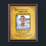 Employee of the Month Custom Photo | gold & black  Award Plaque<br><div class="desc">Award to recognize your favorite Employee. Let them know how much you appreciate them. Personalized Photo,  Best Words of Appreciation for Employee of the Month</div>