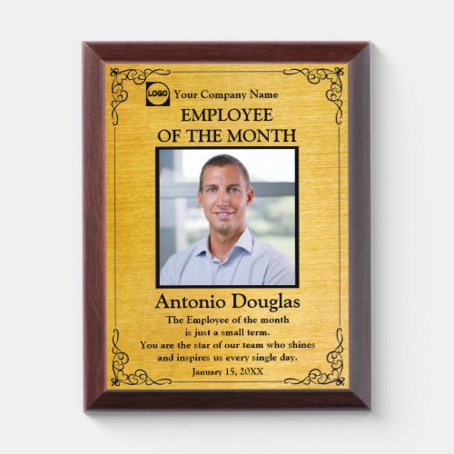 Employee of the Month Custom Photo  gold  black  Award Plaque