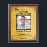 Employee of the Month Custom Photo | gold & black  Award Plaque<br><div class="desc">Award to recognize your favorite Employee. Let them know how much you appreciate them. Personalized Photo,  Best Words of Appreciation for Employee of the Month</div>