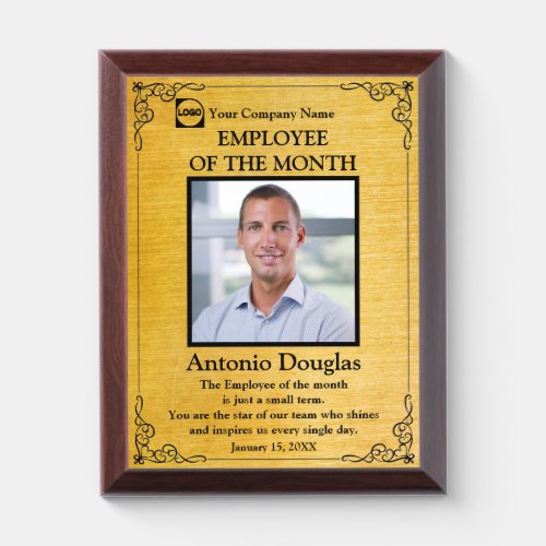 Employee of the Month Custom Photo  gold  black  Award Plaque