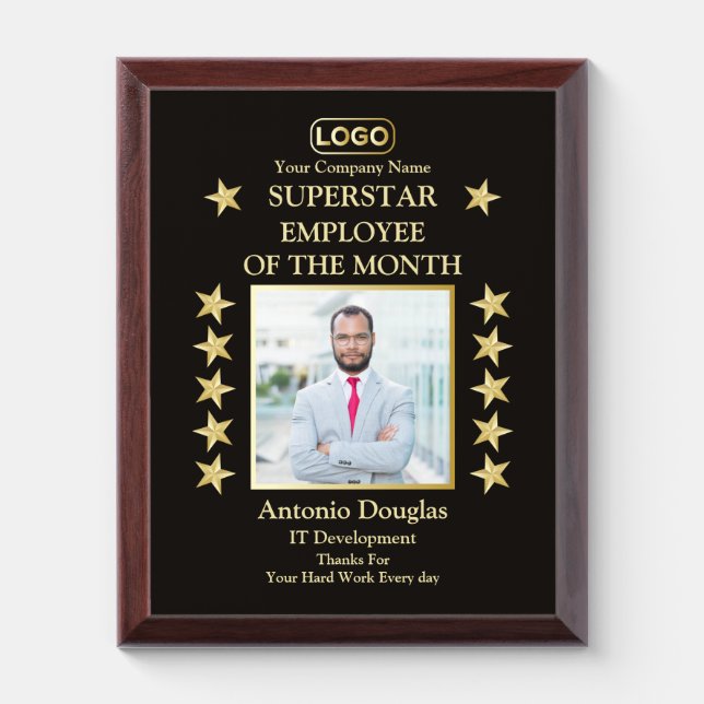 Employee of the Month custom Photo Golde Superstar Award Plaque (Vertical)