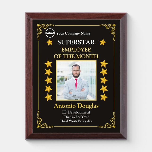 Employee of the Month Custom Photo Golde Superstar Award Plaque (Vertical)