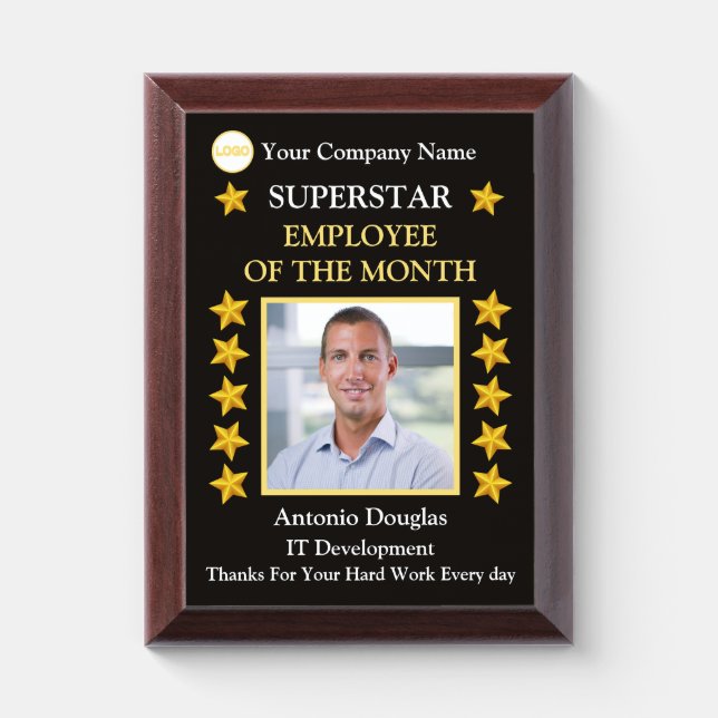 Employee of the Month custom Photo Golde Superstar Award Plaque (Vertical)