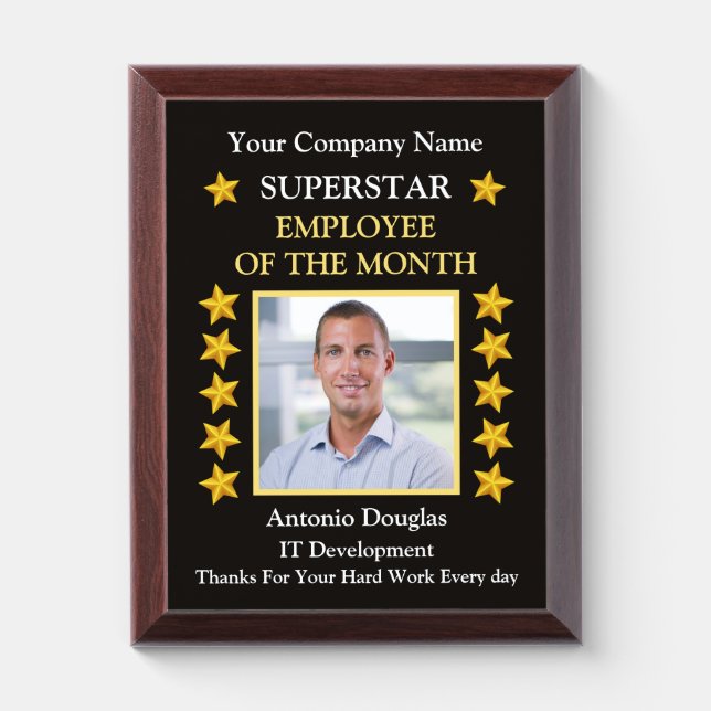 Employee of the Month custom Photo Golde Superstar Award Plaque (Vertical)