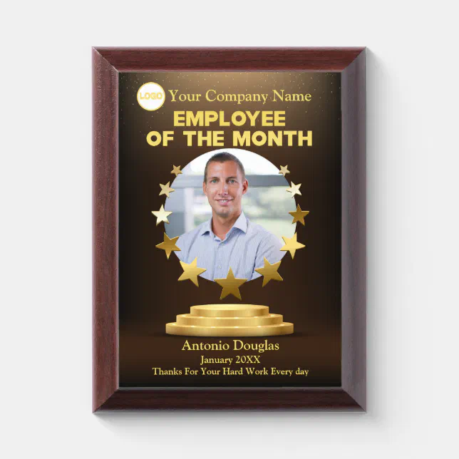 Employee of the Month custom Photo | Golden stars Award Plaque | Zazzle