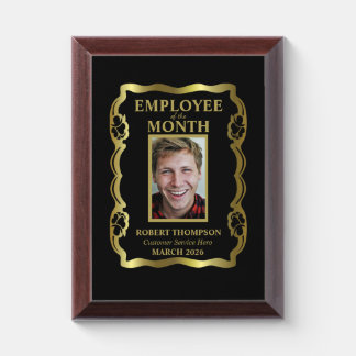 Employee of The Month Gold and Black Framed Award Plaque