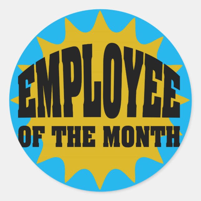 Employee of the Month gold and blue Classic Round Sticker (Front)
