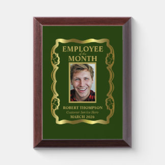 Employee of The Month Gold and Green Framed Award Plaque
