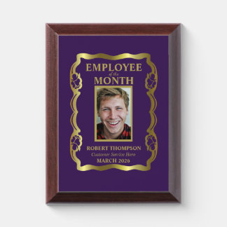 Employee of The Month Gold and Purple Framed Award Plaque