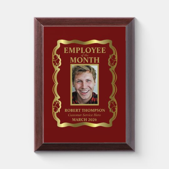 Employee of The Month Gold and Red Framed Award Plaque | Zazzle.com