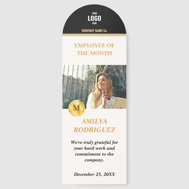 Employee of the Month Gold & Black Photo Bookmark (Front)