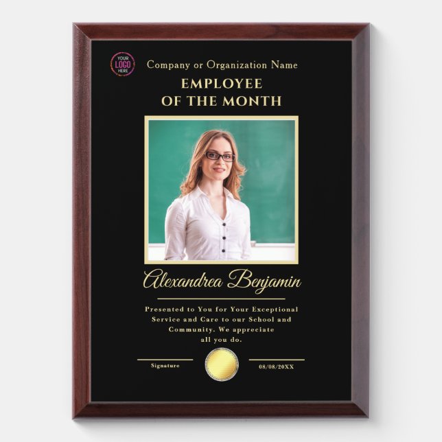 Employee Of The Month Logo Business Award Plaque (Vertical)