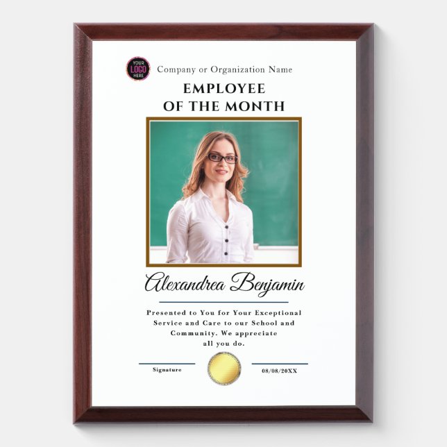 Employee Of The Month Logo Business Award Plaque (Vertical)