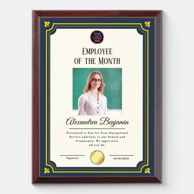 Employee Of The Month Logo Business Award Plaque (Vertical)