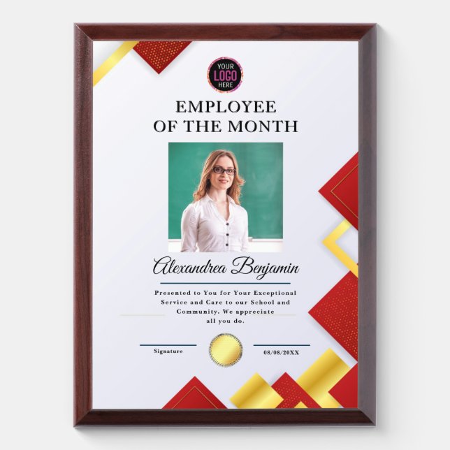 Employee Of The Month Logo Business Award Plaque (Vertical)
