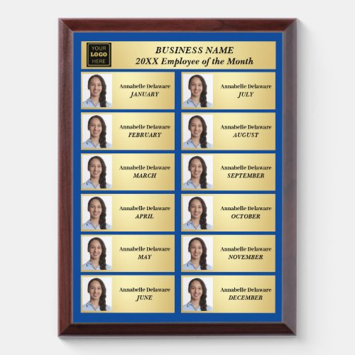 Employee of the Month One Year Summary Gold Award Plaque