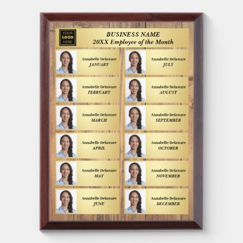 Employee of the Month One Year Summary Wood Award Plaque