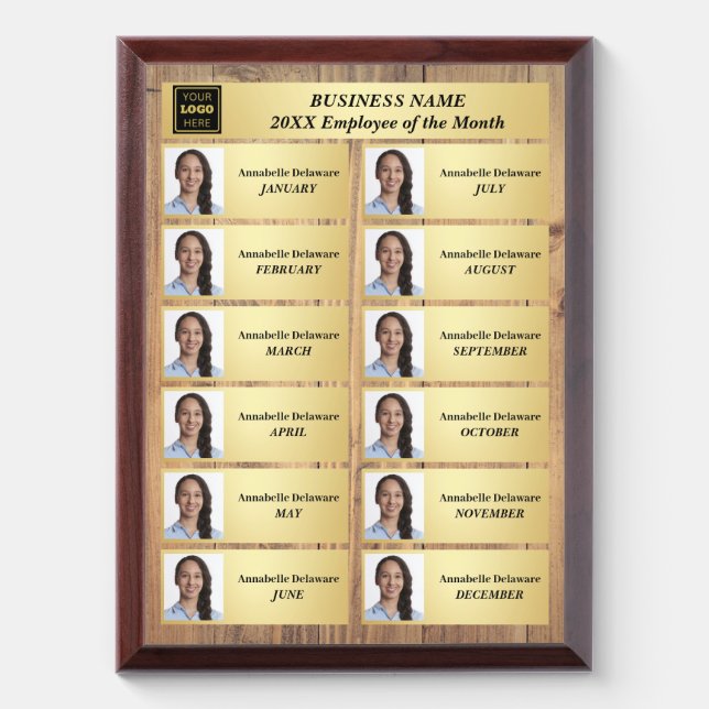 Employee of the Month One Year Summary Wood Award Plaque (Vertical)