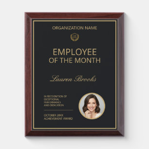 Employee of the Month Photo Black & Gold Business Award Plaque