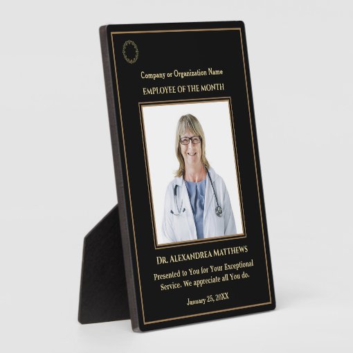 Employee Of The Month Photo Logo Gold Award Plaque | Zazzle