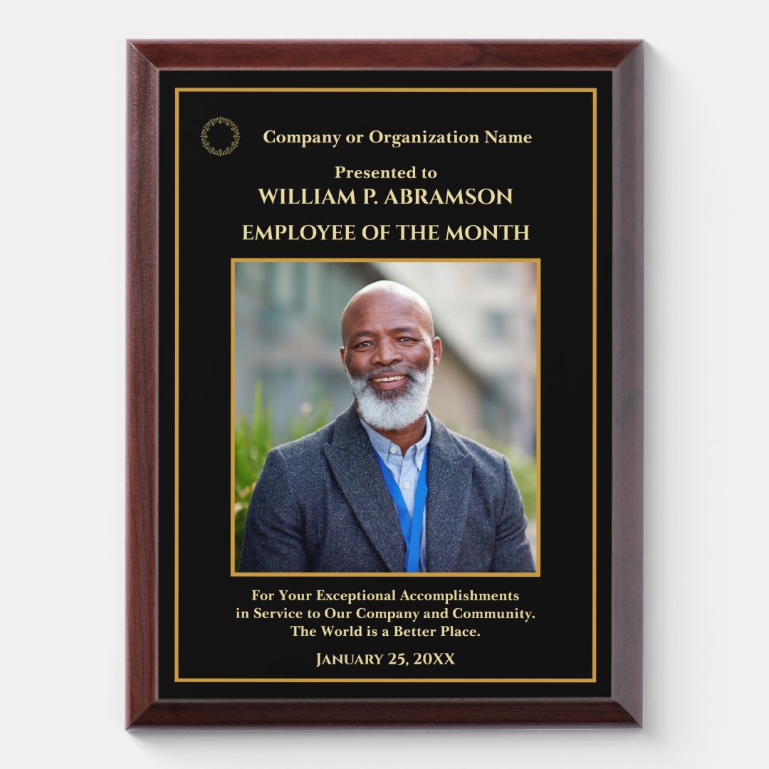 Employee Of The Month Photo Logo Gold Custom Award Plaque | Zazzle